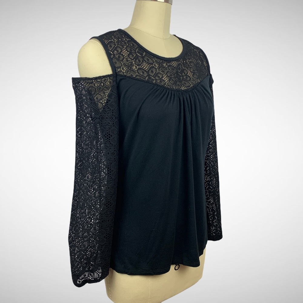 Laundry Black Cold Shoulder Top Lace Sleeves M